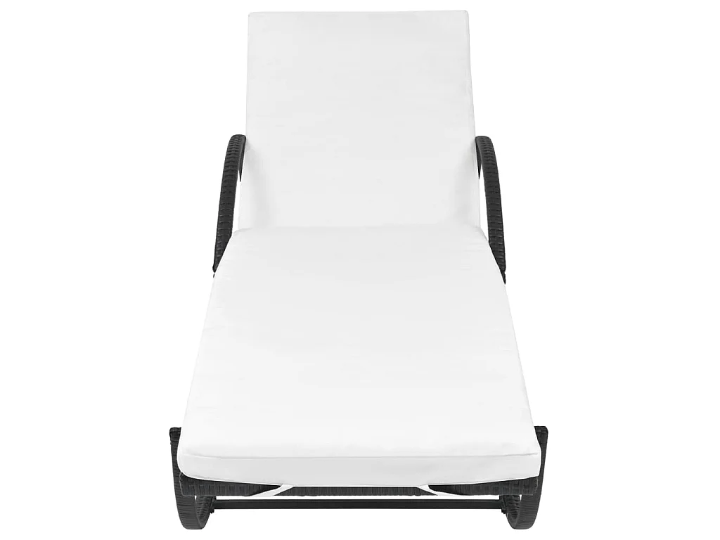 Lettino Prendisole con Cuscino e Tavolo in Polyrattan Nero