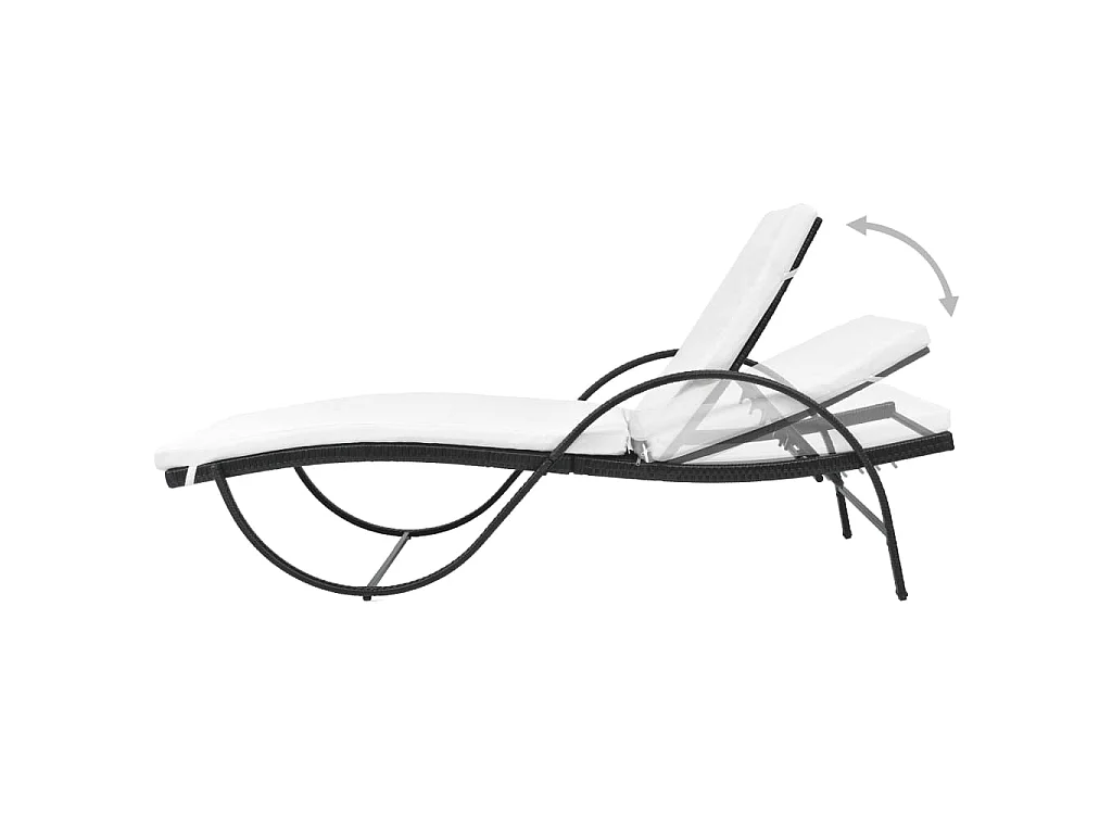 Lettino Prendisole con Cuscino e Tavolo in Polyrattan Nero