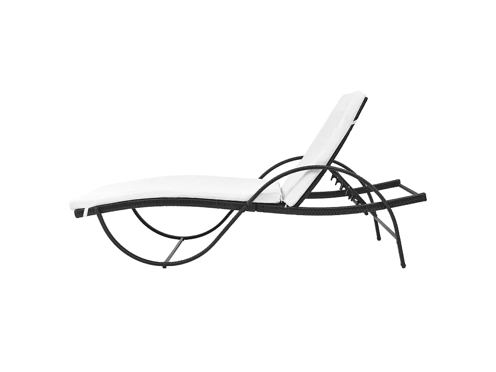 Lettino Prendisole con Cuscino e Tavolo in Polyrattan Nero