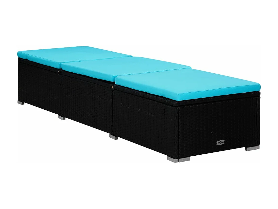Chaise longue avec coussin et table à thé Résine tressée Bleu