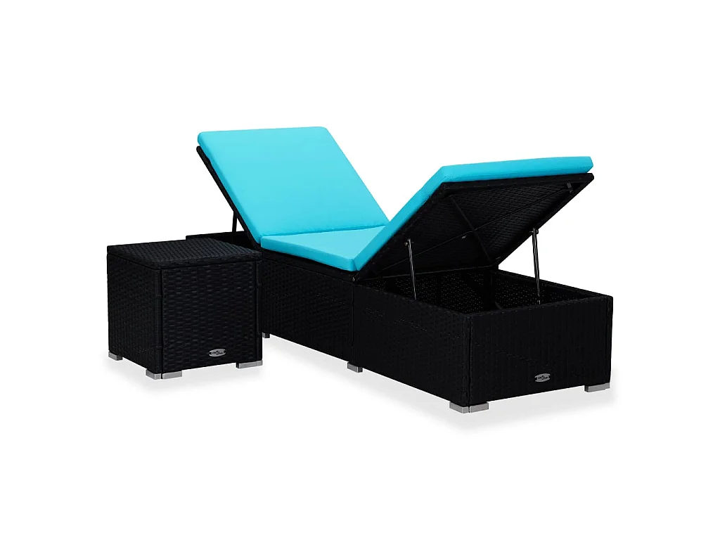 Chaise longue avec coussin et table à thé Résine tressée Bleu