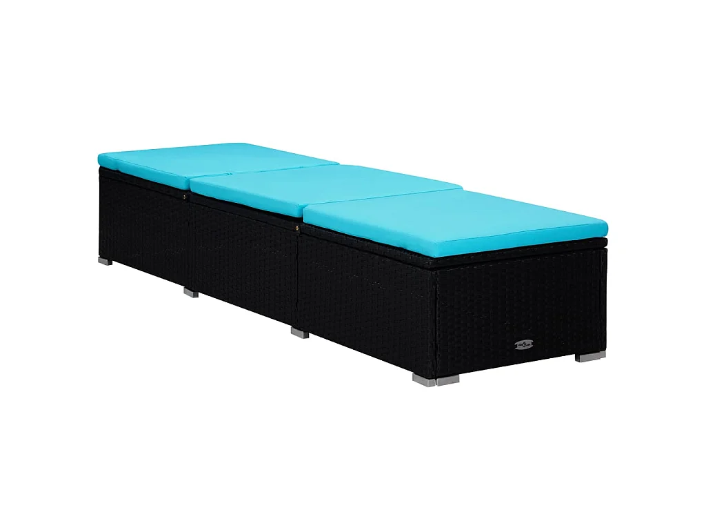 Chaise longue avec coussin et table à thé Résine tressée Bleu