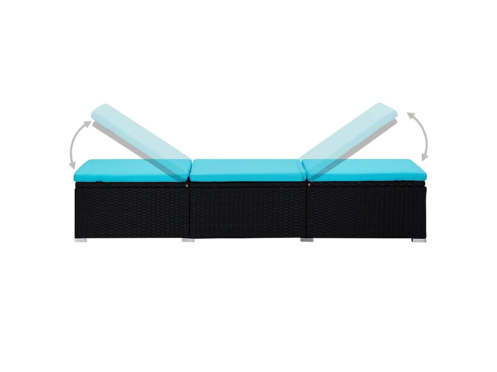 Chaise longue avec coussin et table à thé Résine tressée Bleu