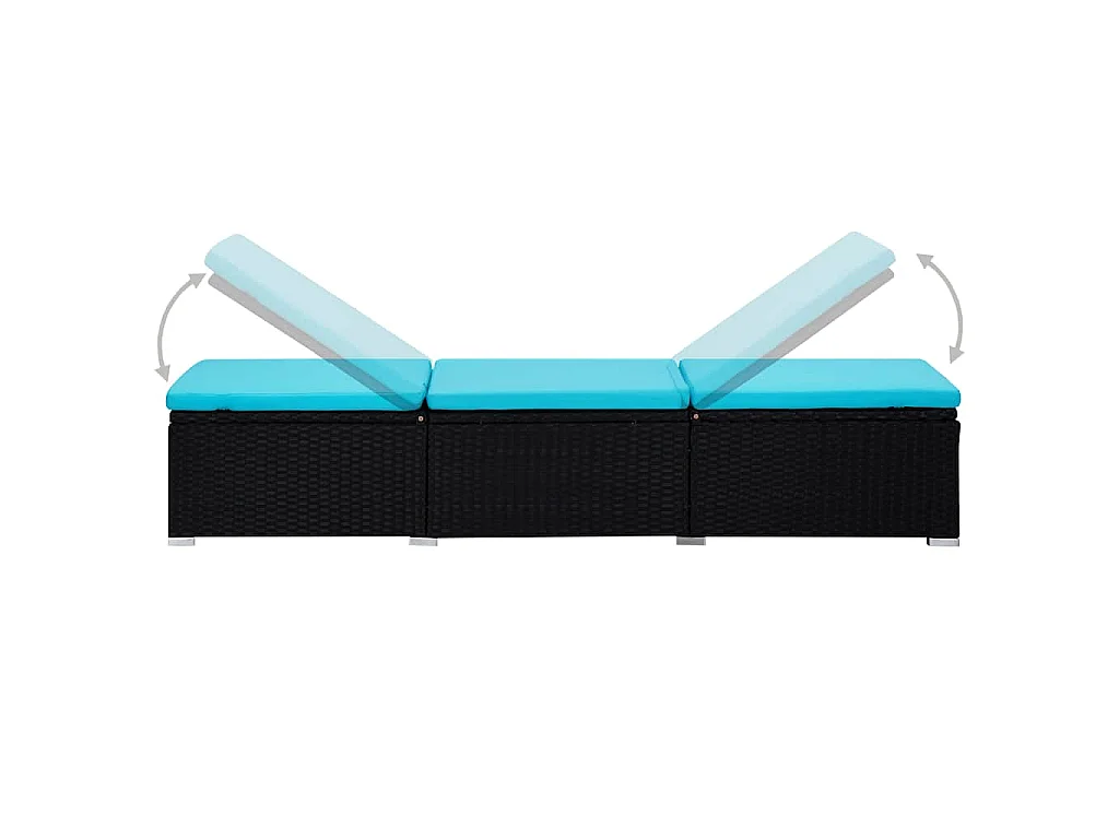 Lettino Prendisole con Cuscino e Tavolino in Polyrattan Blu