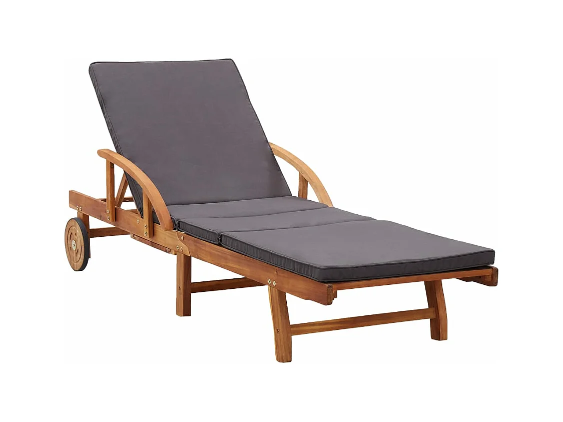 Lettino Prendisole con Cuscino in Legno Massello di Acacia