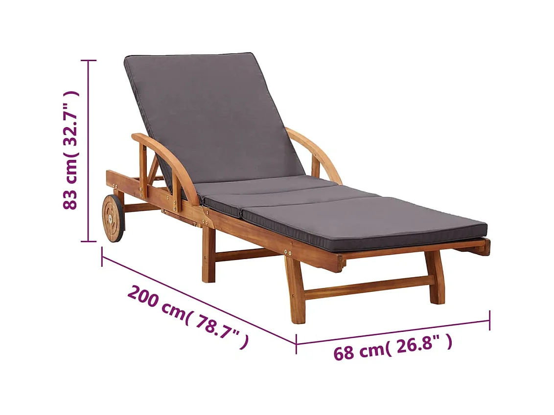 Sonnenliege mit Auflage Massivholz Akazie