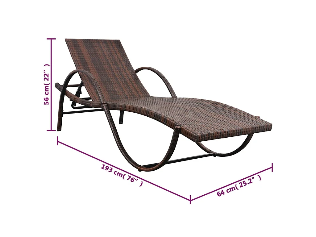 Sonnenliege mit Auflage Poly Rattan Braun