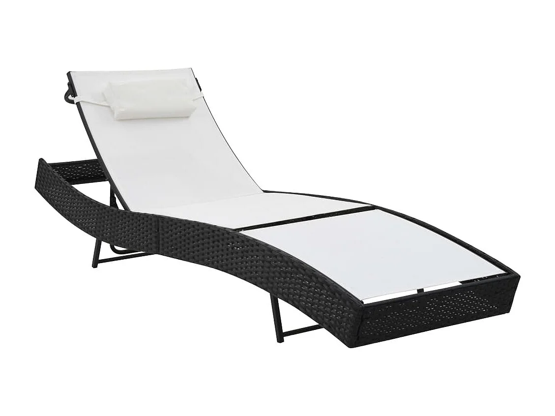 Chaise longue avec oreiller Résine tressée Noir