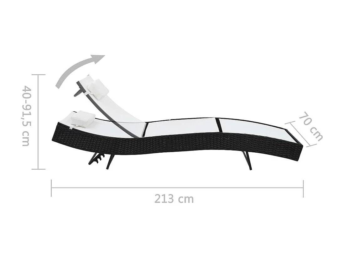 Chaise longue avec oreiller Résine tressée Noir