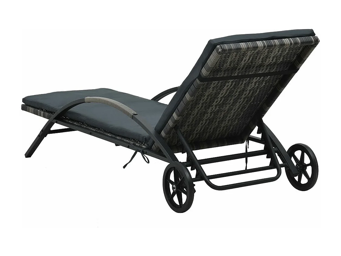 Chaise longue avec coussin et roues Résine tressée Anthracite