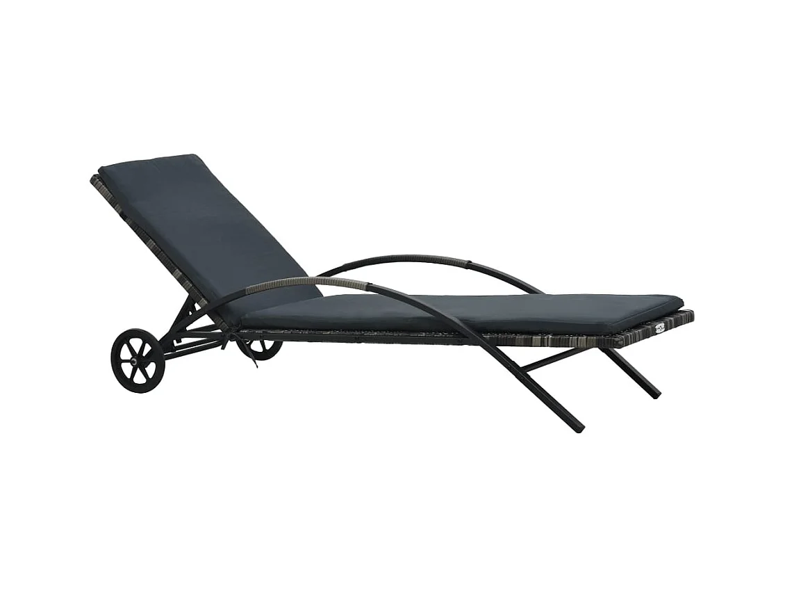 Chaise longue avec coussin et roues Résine tressée Anthracite