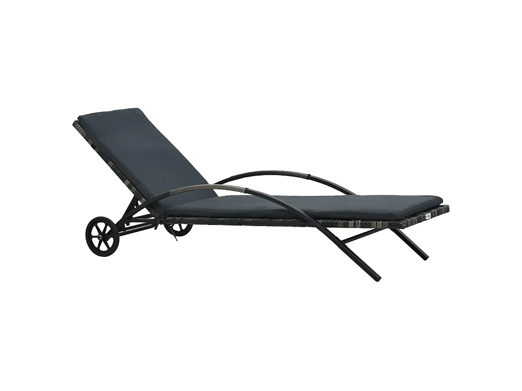 Sonnenliege mit Auflage & Rädern Poly Rattan Anthrazit