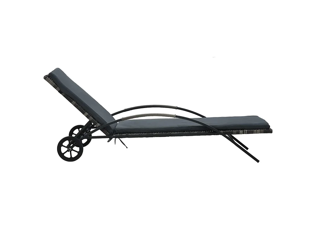 Sonnenliege mit Auflage & Rädern Poly Rattan Anthrazit