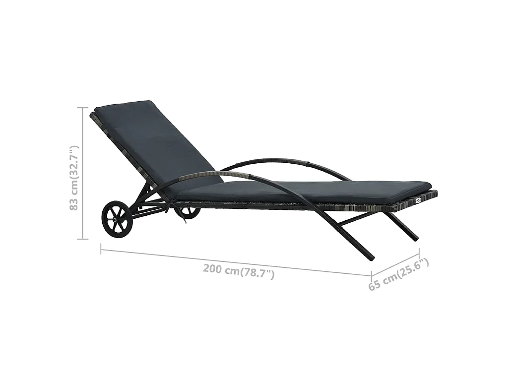 Sonnenliege mit Auflage & Rädern Poly Rattan Anthrazit