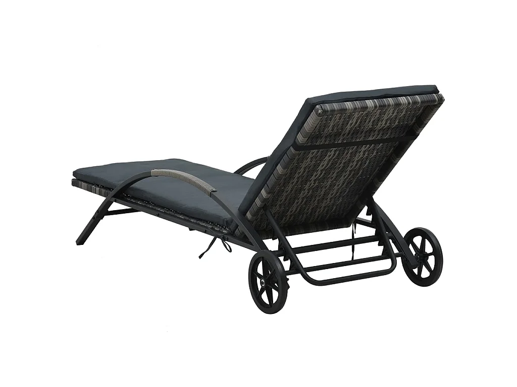 Sonnenliege mit Auflage & Rädern Poly Rattan Anthrazit
