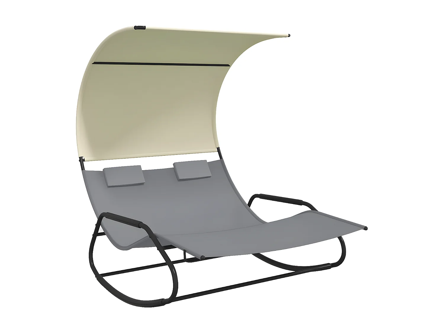 Chaise longue double à bascule avec auvent Gris et crème
