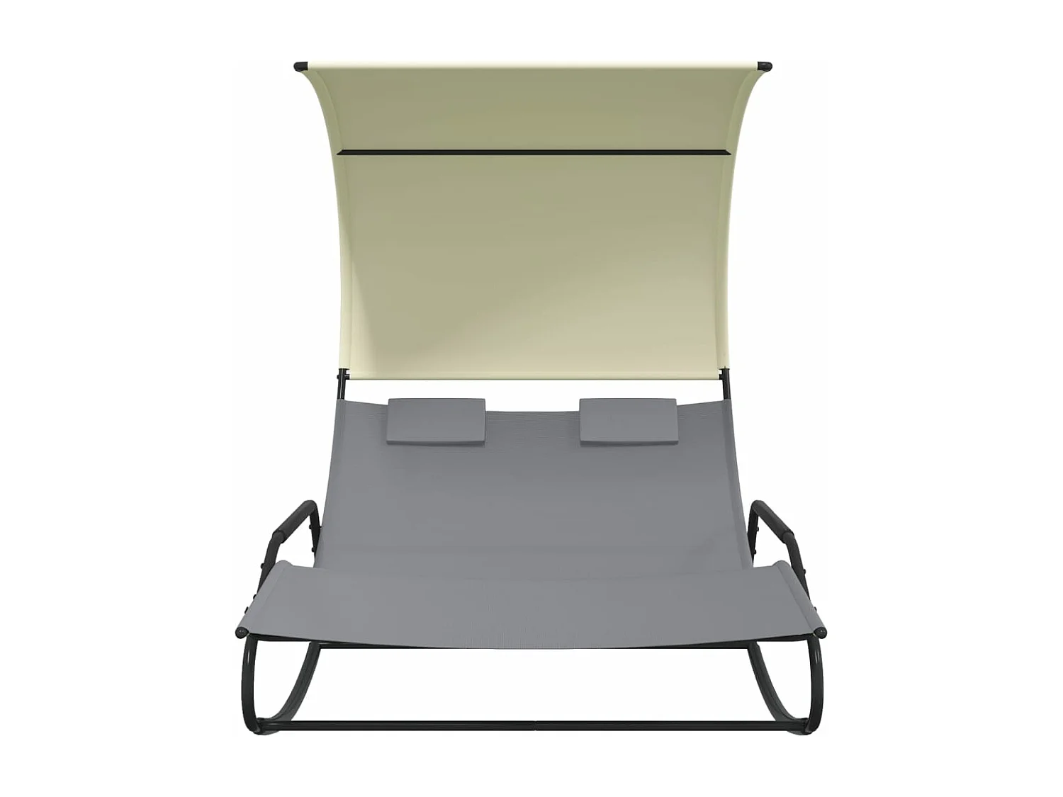 Chaise longue double à bascule avec auvent Gris et crème
