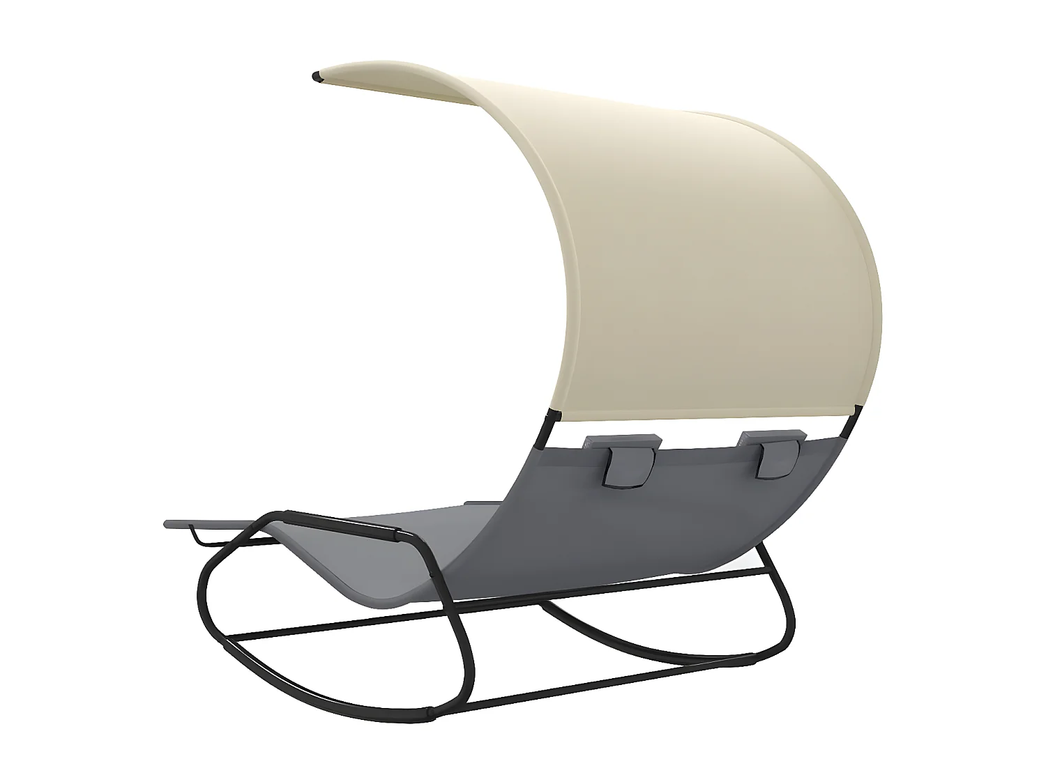 Chaise longue double à bascule avec auvent Gris et crème