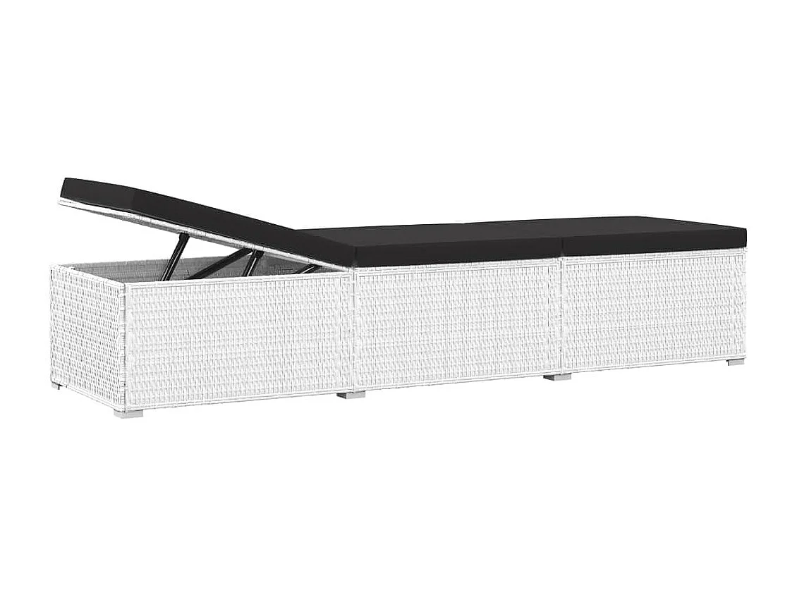 Sonnenliege mit Auflage und Teetisch Poly Rattan Weiß