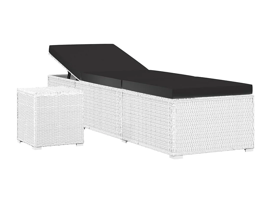 Chaise longue avec coussin et table à thé rotin Blanc