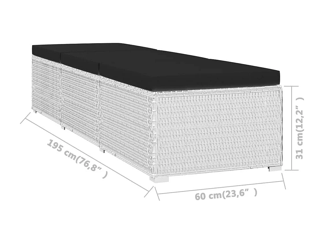 Chaise longue avec coussin et table à thé rotin Blanc