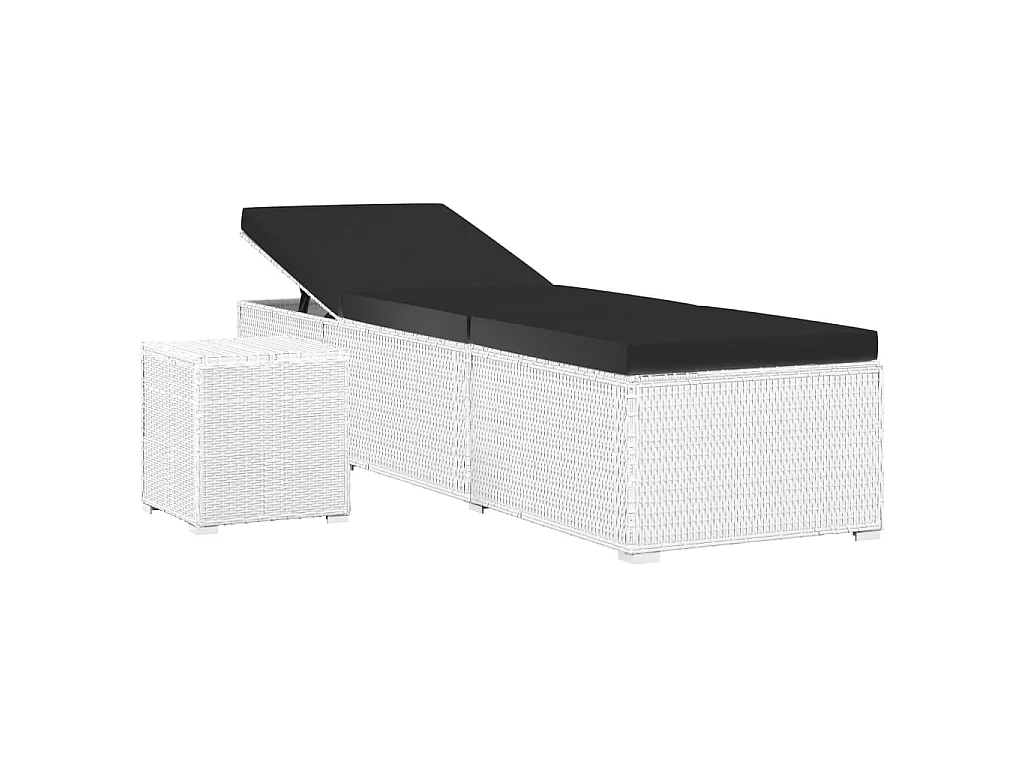 Chaise longue avec coussin et table à thé rotin Blanc