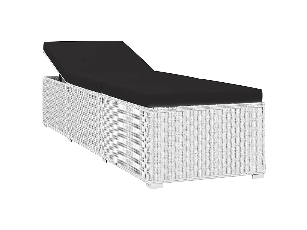 Chaise longue avec coussin et table à thé rotin Blanc