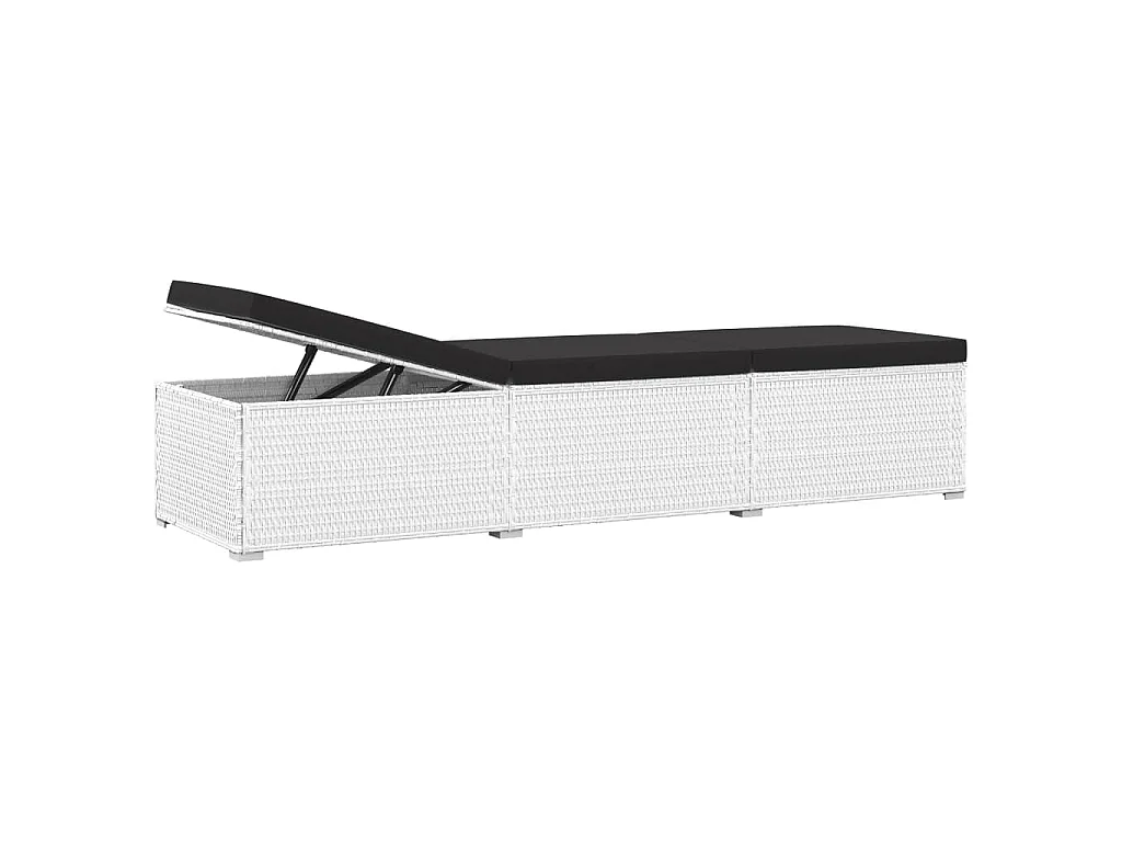 Chaise longue avec coussin et table à thé rotin Blanc