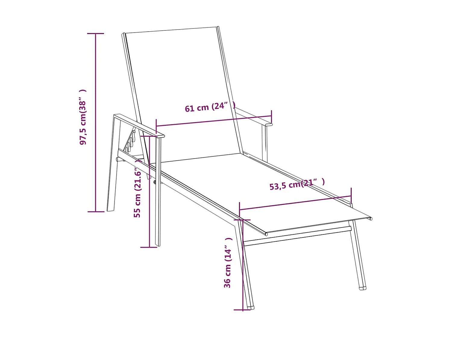 Espreguiçadeira em aço e textilene cinza