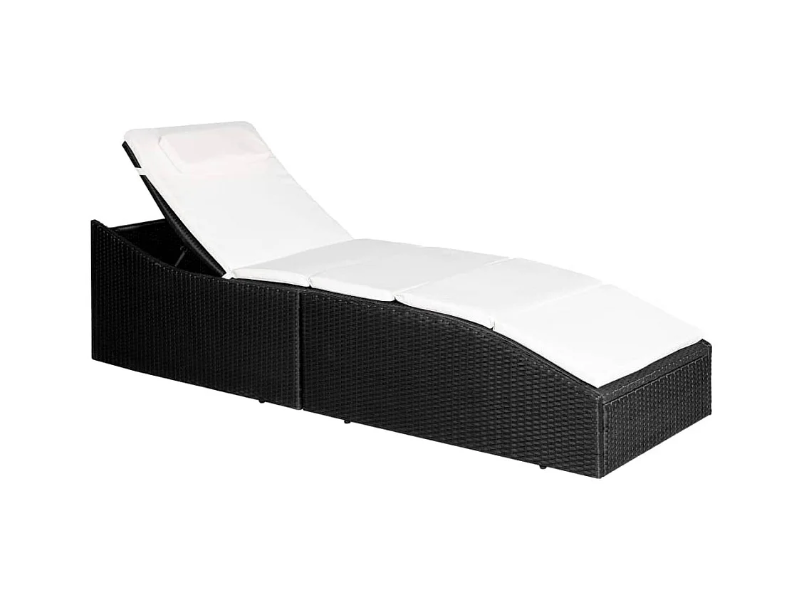 Chaise longue avec coussin Résine tressée Noir