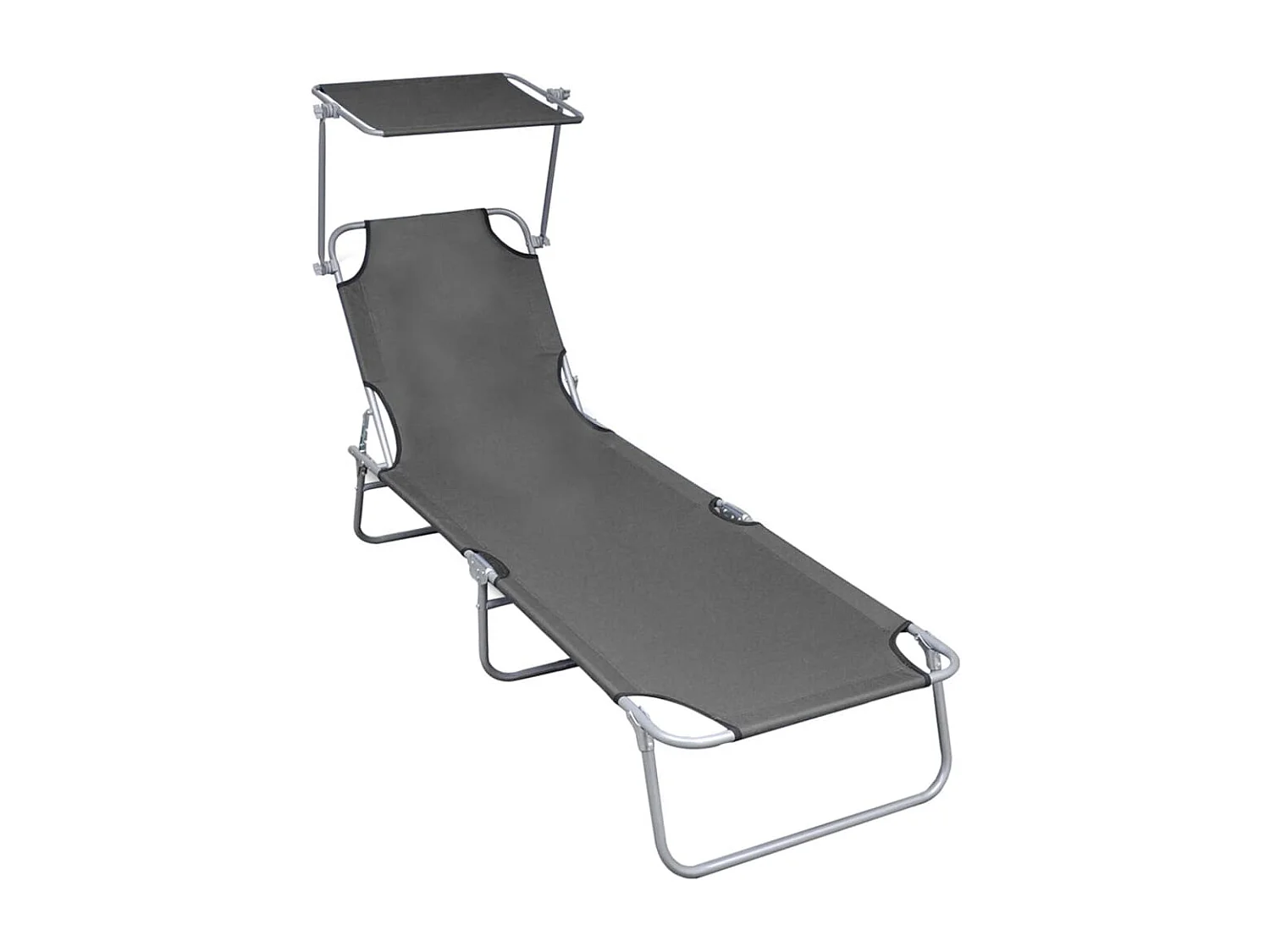 Chaise longue pliable avec auvent Gris Aluminium