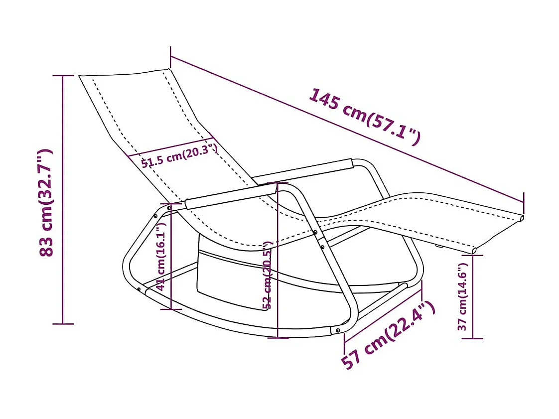Chaise longue acier et textilène gris