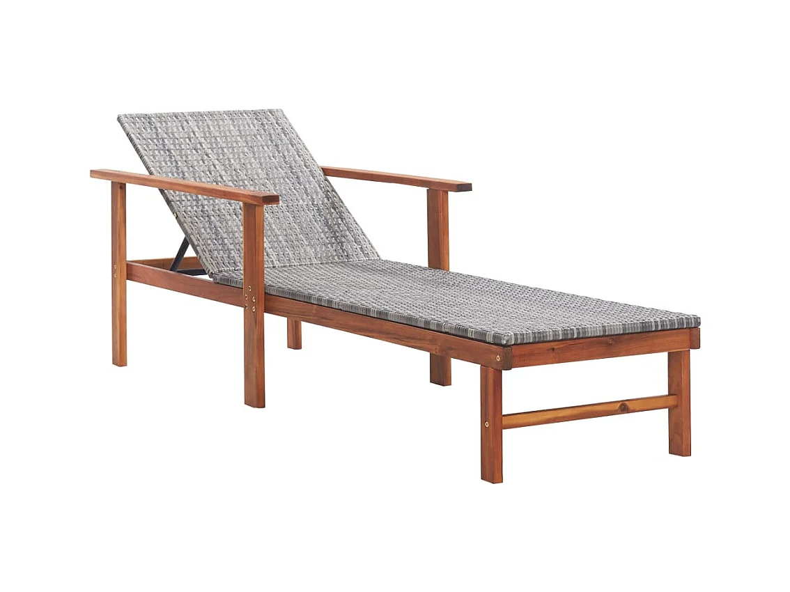 Chaise longue Résine tressée et bois d'acacia massif Gris
