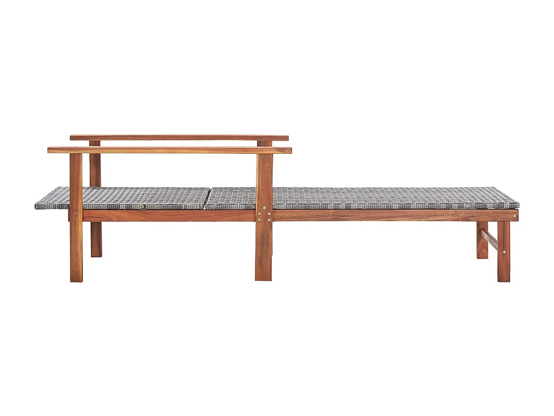 Chaise longue Résine tressée et bois d'acacia massif Gris