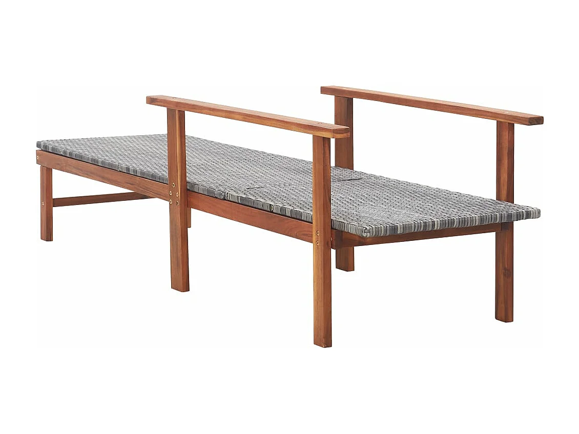 Chaise longue Résine tressée et bois d'acacia massif Gris