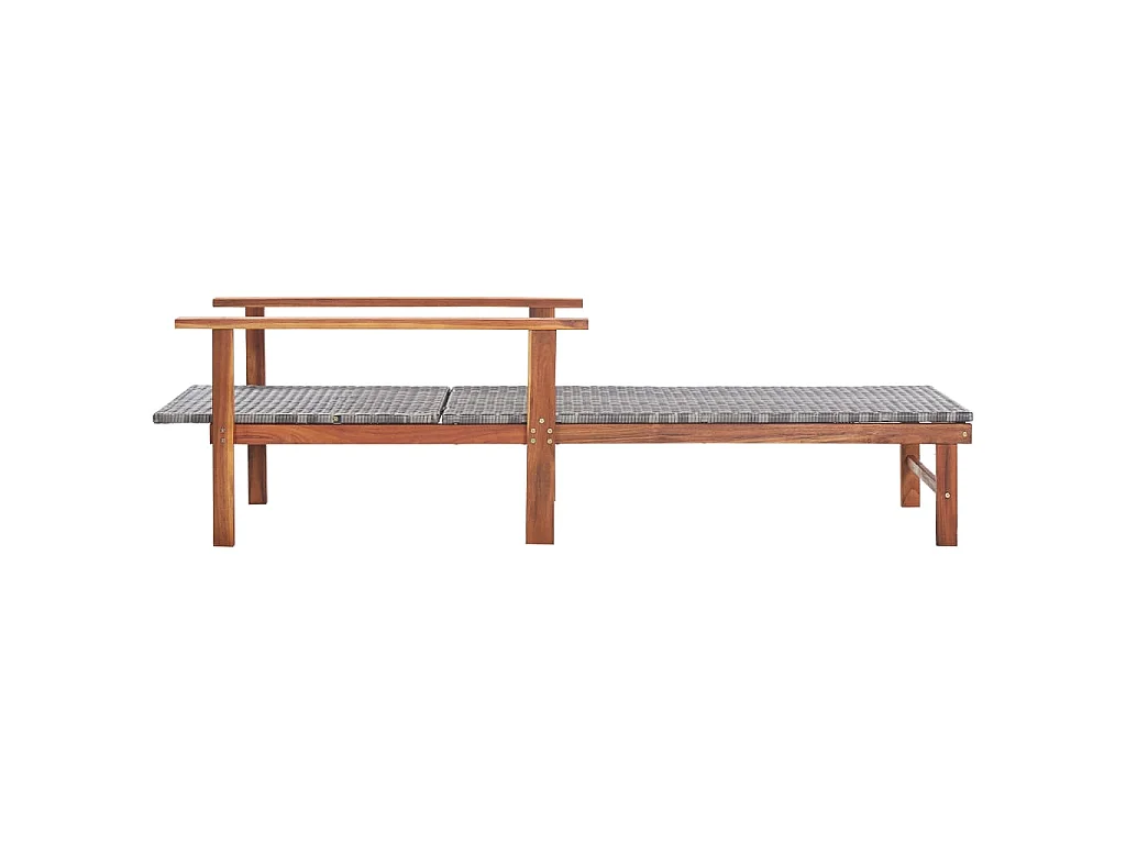 Chaise longue Résine tressée et bois d'acacia massif Gris