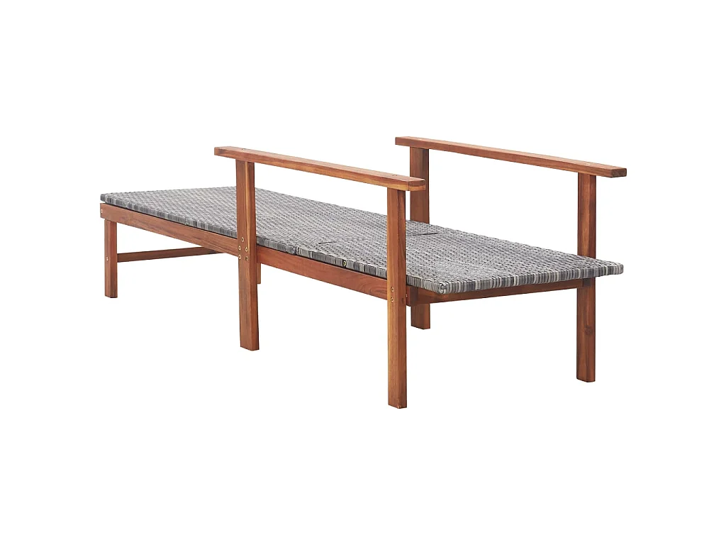 Chaise longue Résine tressée et bois d'acacia massif Gris