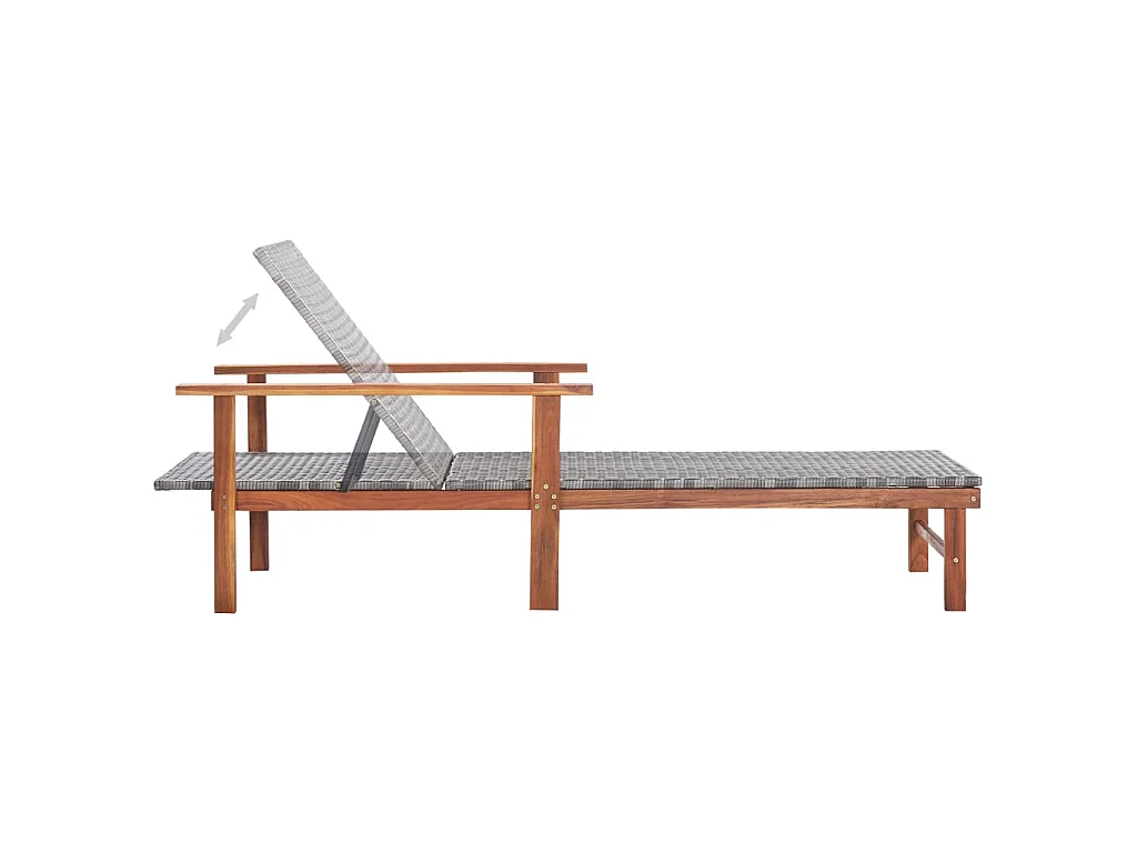 Chaise longue Résine tressée et bois d'acacia massif Gris