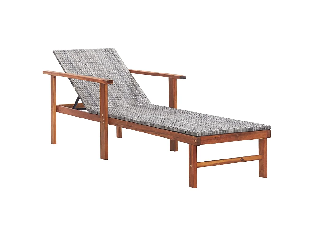 Chaise longue Résine tressée et bois d'acacia massif Gris