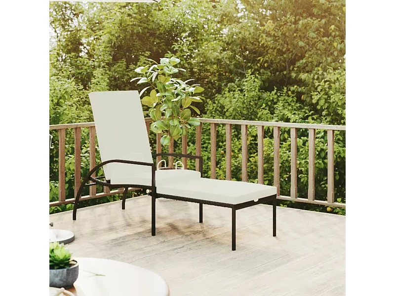 Chaise longue avec repose-pied Résine tressée Noir