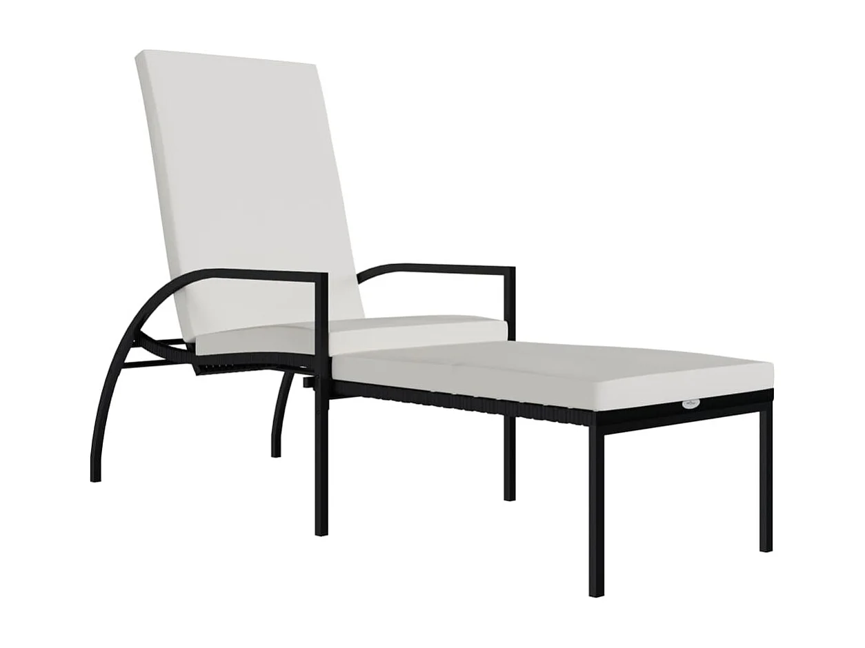 Chaise longue avec repose-pied Résine tressée Noir