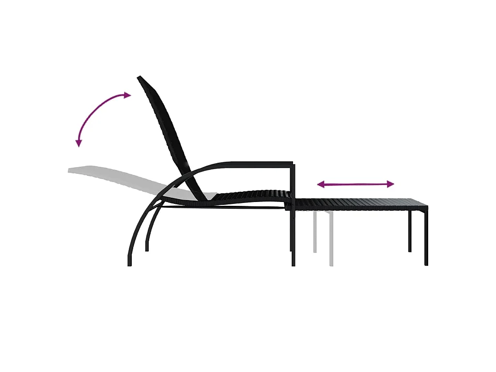 Chaise longue avec repose-pied Résine tressée Noir