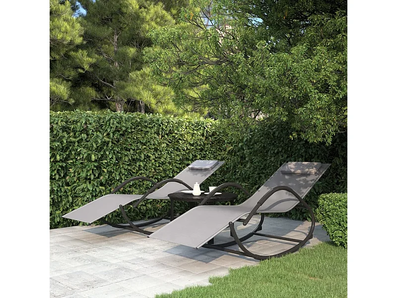 Chaises longues à bascule 2 pcs Gris Acier et textilène