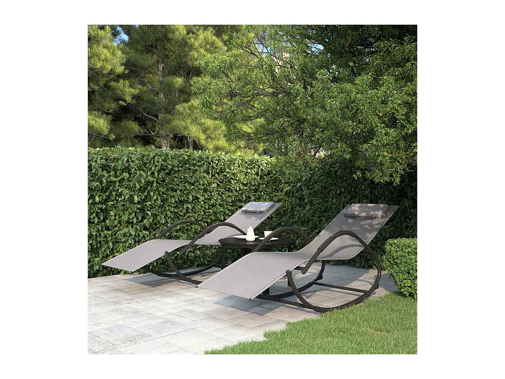 Chaises longues à bascule 2 pcs Gris Acier et textilène