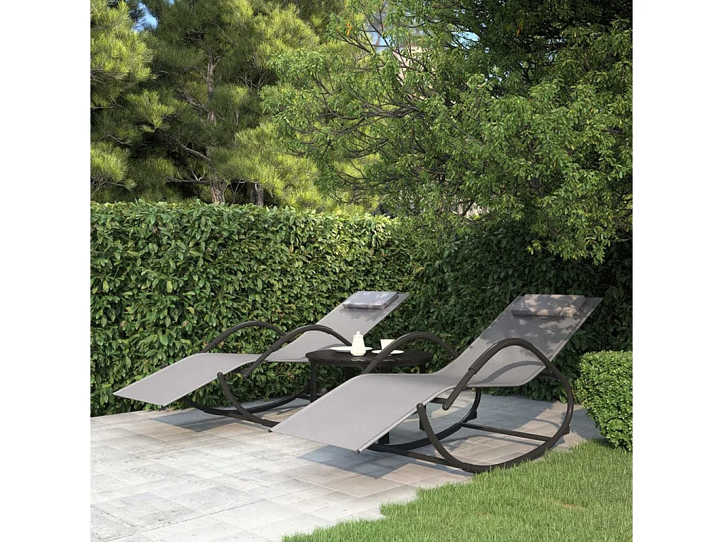 Chaises longues à bascule 2 pcs Gris Acier et textilène