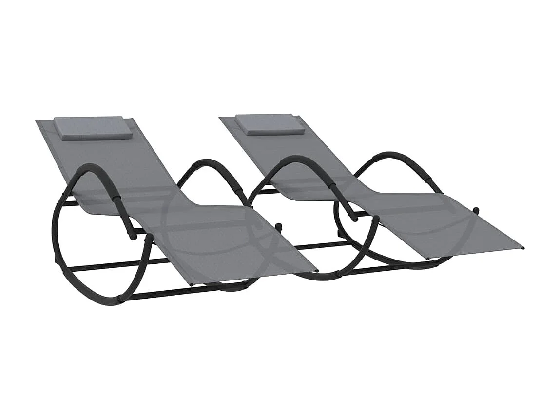 Chaises longues à bascule 2 pcs Gris Acier et textilène
