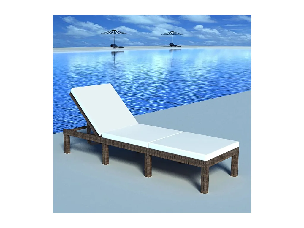Sonnenliege mit Auflage Poly Rattan Braun
