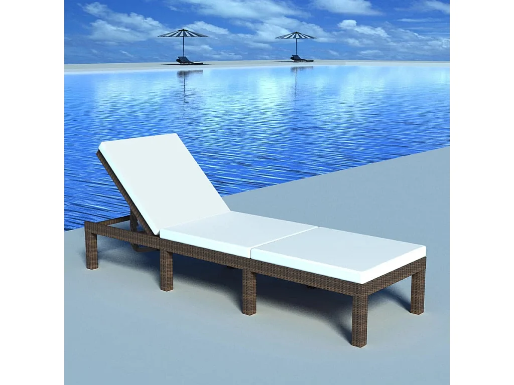 Chaise longue avec coussin Résine tressée Marron