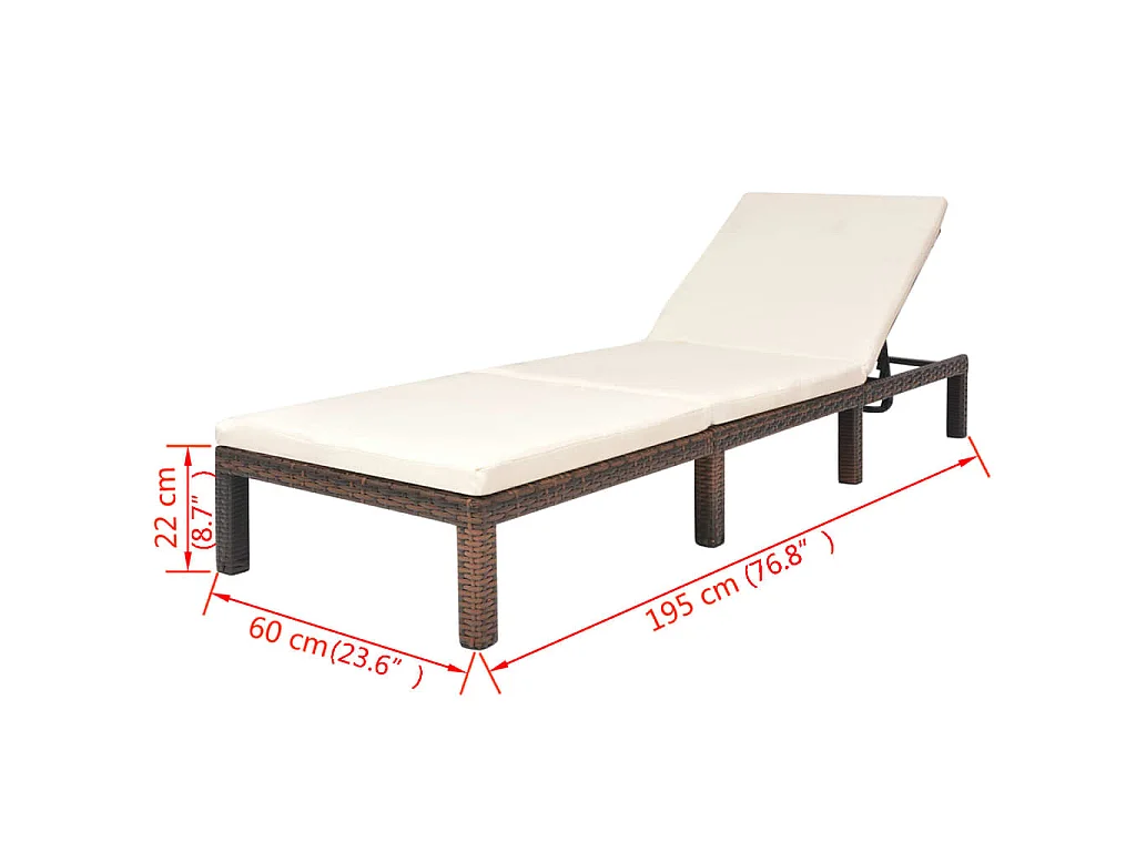 Chaise longue avec coussin Résine tressée Marron