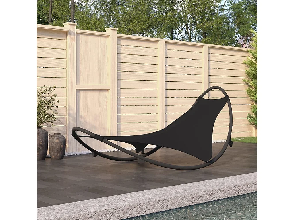 Chaise longue à bascule avec roues Acier et textilène Noir
